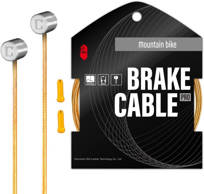 CNC Bike Brake Cable for Mountain Bike 1.5x2800mm，Pro Slick Polished Bicycle Brake Cable for Shimano/Sram with End Caps，Gold. - Image 1